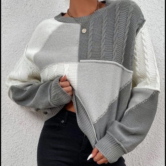 Boho color block cable knit sweater - Picture 5 of 6